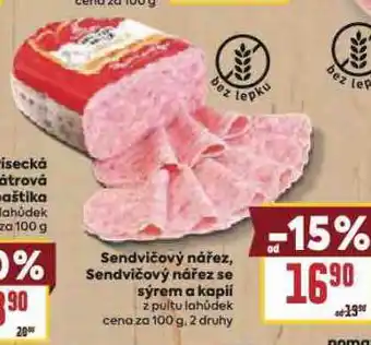 Billa Sendvičový nářez se sýrem a kapií nabídka