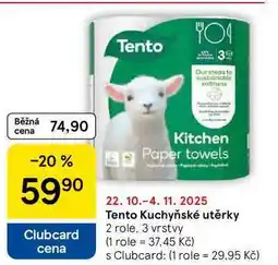 Tesco Tento Kuchyňské utěrky, 2 role, 3 vrstvy nabídka