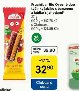 Tesco Fruchtbar Bio Ovesné duo tyčinky jablko s banánem a jablko s jahodami, 27 g nabídka