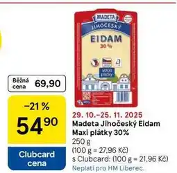 Tesco Madeta Jihočeský Eidam Maxi plátky 30%, 250 g nabídka
