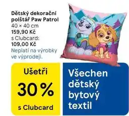 Tesco Dětský dekorační polštář Paw Patrol 40 x 40 cm nabídka