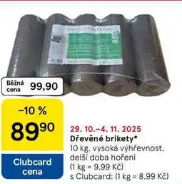Tesco Dřevěné brikety, 10 kg, vysoká výhřevnost, delší doba hoření nabídka