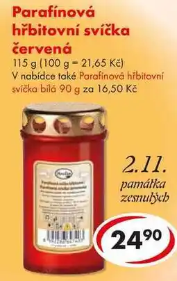 CBA Parafínová hřbitovní svíčka červená, 115 g nabídka