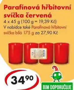 CBA Parafínová hřbitovní svíčka červená, 4x 45 g nabídka