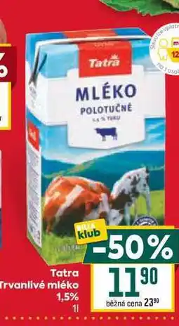 Billa Tatra Trvanlivé mléko 1,5% 1l nabídka
