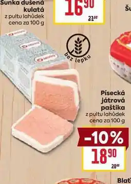 Billa Písecká játrová paštika z pultu lahůdek cena za 100 g nabídka