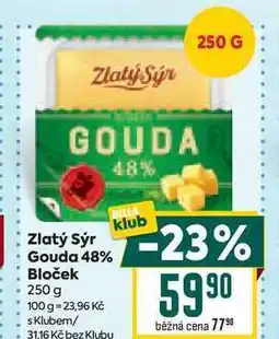 Billa Zlatý Sýr Gouda 48% Bloček 250g nabídka