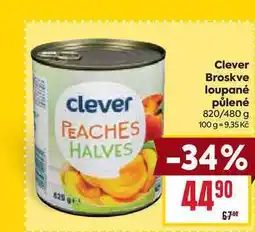 Billa Clever Broskve loupané půlené 820/480 g nabídka