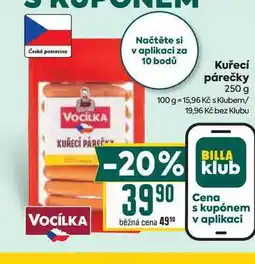 Billa Kuřecí párečky 250 g nabídka