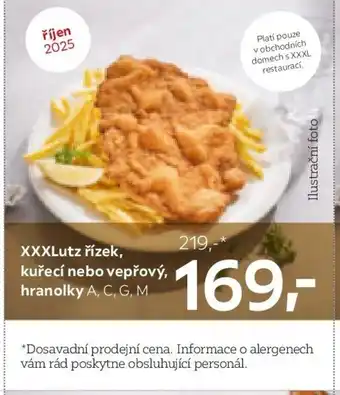 XXXLutz XXXLutz řízek, kuřecí nebo vepřový, hranolky A, C, G, M nabídka