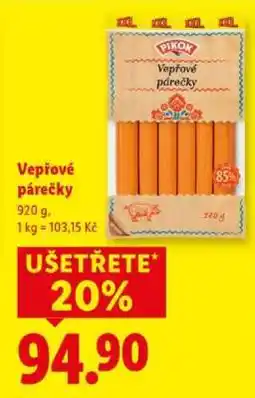 Lidl VEPŘOVÉ PÁREČKY nabídka