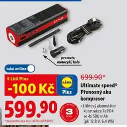 Lidl Ultimate Speed PŘENOSNÝ AKU KOMPRESOR nabídka