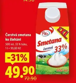 Lidl PILOS ČERSTVÁ SMETANA KE ŠLEHÁNÍ nabídka
