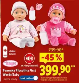 Lidl PANENKA PICCOLINA FIRST WORDS BABY nabídka