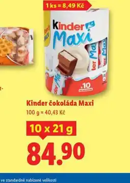 Lidl Kinder čokoláda maxi nabídka