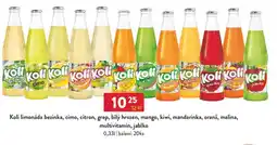 Qanto Koli limonáda bezinka, cimo, citron, grep, bílý hrozen, mango, kiwi, mandarinka, oranž, malina, multivitamín, jablko nabídka
