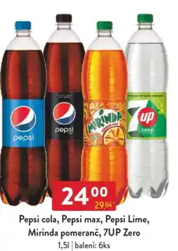 Qanto Pepsi cola, Pepsi max, Pepsi Lime, Mirinda pomeranč, 7UP Zero nabídka