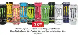 Qanto Monster Original, The Doctor, Juiced Mango, Juiced Monarch, Nitro, Pipeline Punch, Ultra Paradise, Ultra zero, Zero nabídka