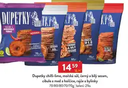 Qanto Dupetky chilli-lime, mořská sůl, černý a bílý sezam, cibule a med a hořčice, rajče a bylinky nabídka