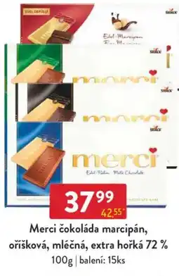 Qanto Merci čokoláda marcipán, oříšková, mléčná, extra hořká 72 % nabídka