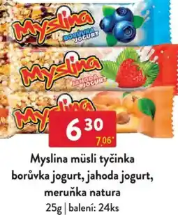 Qanto Myslina müsli tyčinka borůvka jogurt, jahoda jogurt, meruňka natura nabídka
