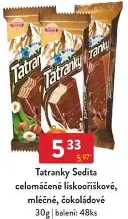 Qanto Tatranky Sedita celomáčené lískooříškové, mléčné, čokoládové nabídka