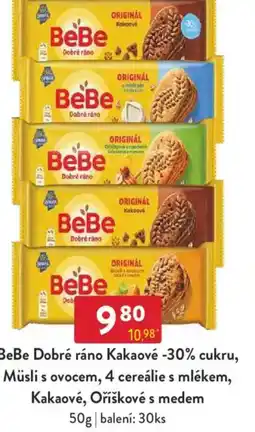 Qanto BeBe Dobré ráno Kakaové -30% cukru, Müsli s ovocem, 4 cereálie s mlékem, Kakaové, Oříškové s medem nabídka