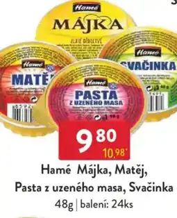 Qanto Hamé Májka, Matěj, Pasta z uzeného masa, Svačinka nabídka