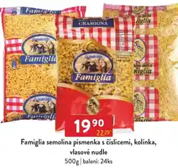 Qanto Famiglia semolina písmenka s číslicemi, kolínka, vlasové nudle nabídka