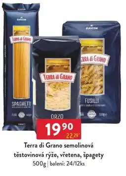 Qanto Terra di Grano semolinová těstovinová rýže, vřetena, špagety nabídka