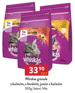 Qanto Whiskas granule s kuřecím, s hovězím, junior s kuřecím nabídka