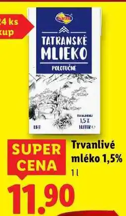 Lidl Trvanlivé mléko 1,5%, 1 l nabídka