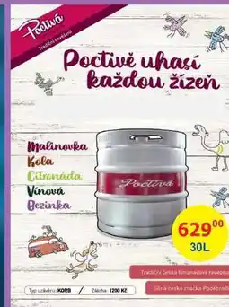 BENE Nápoje Poděbradka Poctivá Malinovka 30l sud nabídka