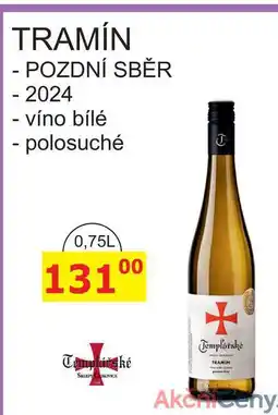 BENE Nápoje Templářské sklepy 0,75l TRAMÍN 2024, víno bílé polosuché nabídka