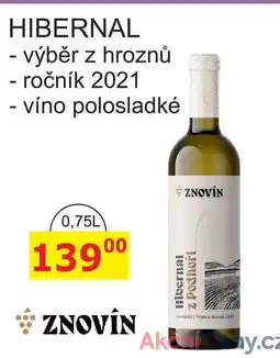 BENE Nápoje ZNOVÍN ZNOJMO HIBERNAL - výběr z hroznů, víno polosladké 0,75l nabídka