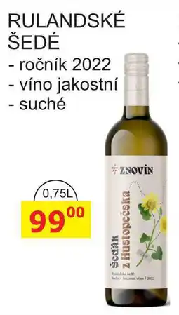 BENE Nápoje ZNOVÍN ZNOJMO RULANDSKÉ ŠEDÉ - ročník 2022 - víno jakostní - suché 0,75L nabídka