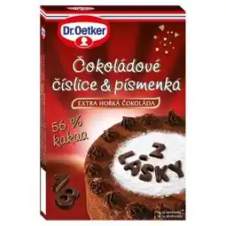 Lidl Dr. Oetker Čokoládové číslice a písmenka extra hořká čokoláda 60g nabídka