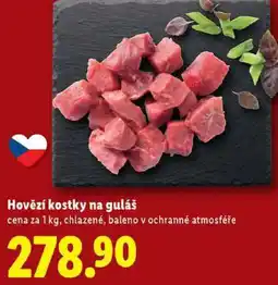 Lidl Hovězí kostky na guláš, cena za 1 kg nabídka