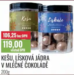 Ratio Kešu, lísková jádra v mléčné čokoládě nabídka