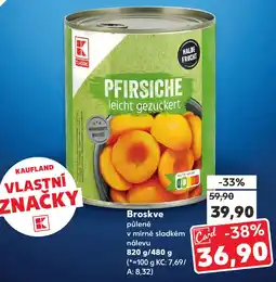 Kaufland Broskve půlené v mírně sladkém nálevu nabídka
