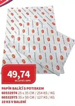 Kubík potraviny Papír balící s potiskem nabídka