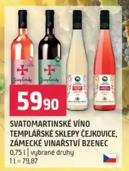 Terno SVATOMARTINSKÉ VÍNO TEMPLÁŘSKÉ SKLEPY ČEJKOVICE, ZÁMECKÉ VINAŘSTVÍ BZENEC nabídka