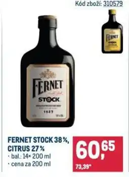 Makro Fernet stock 38%, citrus 27% nabídka
