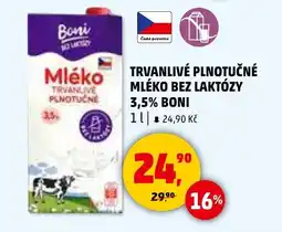 Penny Market Trvanlivé plnotučné mléko bez laktózy 3,5% Boni nabídka