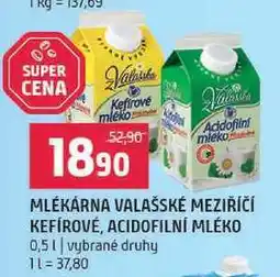 Terno Mlékárna Valašské Meziříčí kefírové, acidofilní mléko 0,5l nabídka