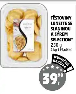 Penny Market Těstoviny lunette se slaninou a sýrem Selection nabídka