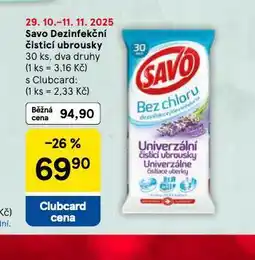 Tesco Savo dezinfekční čisticí ubrousky nabídka