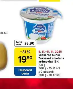 Tesco Kunín zakysaná smetana krémovitá 15% nabídka