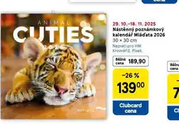 Tesco Nástěnnný poznámkový kalendář mláďata 2026 nabídka