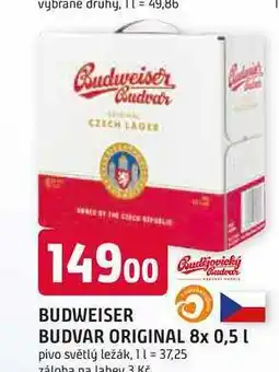 Trefa Budweiser Budvar B:Original světlý ležák 8 x 0,50l nabídka